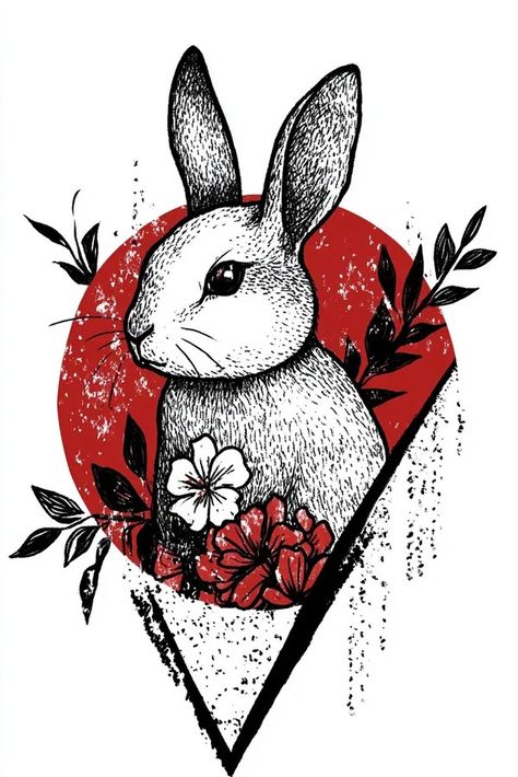 Tattoo idea: tattoo sketch whimsical rabbit with flowers and garden 3 Japanese Style Rabbit Tattoo, Japanese Rabbit Tattoo, Rabbit With Flowers, Japanese Rabbit, Resilience Tattoo, Chinese Rabbit, Journey Tattoo, Tattoo Chinese, Whimsical Rabbit