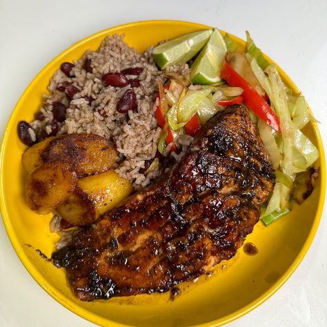 Jerk Salmon, Rice & Peas - Toni's Recipes Toni's Recipes, Cajun Turkey Recipe, Salmon With Rice, Ocean Basket, Salmon Packets, Cooking Peppers, Thanksgiving Soups, Jerk Salmon, Southern Fried Cabbage