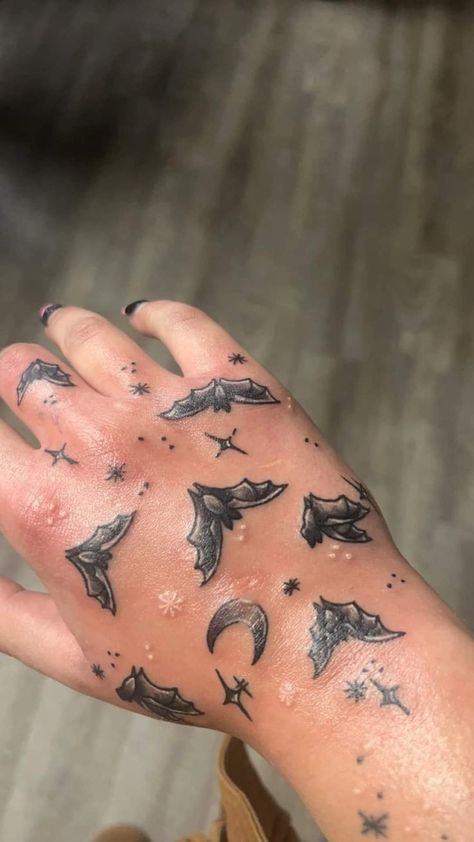 Bats Hand Tattoo, Bat Hand Tattoos For Women, Bat Tattoo On Hand, Feminine Bat Tattoo, Bat Hand Tattoo, Bat Knee Tattoo, Tattoo Appointment, Bat Tattoo, Hand Tattoos For Women