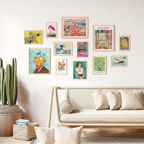 Colorful Eclectic Decor - Maximalist Decor, Eclectic Home Decor, Eclectic Wall Decor, Funky Eclectic Gallery Wall Art Prints for Bedroom, Maximalism Famous Artist Painting Pictures #backstoschool #homedecor #homedesign #modern #home #design #decor #modern #cleanlines   #cutedecor #happydecor #happyhouse #happyhome #collagewall #collage #frames College Dorm Kitchen, Poster Room Ideas, Boho Eclectic Bedroom, Colorful Eclectic Decor, Tropical Apartment, Maximalist Decor Eclectic, Eclectic Art Prints, Famous Artists Paintings, Art Prints Decor