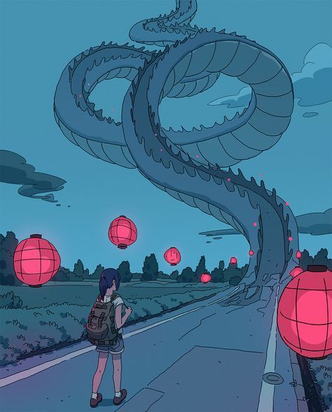 Gorgeous Illustrations by Varguy – Inspiration Grid | Design Inspiration #illustration #drawing #digitalillustration #studioghibli #miyazaki #illustrationinspiration #inspirationgrid On The Side, The Road, Lanterns, Walking, Road, Red