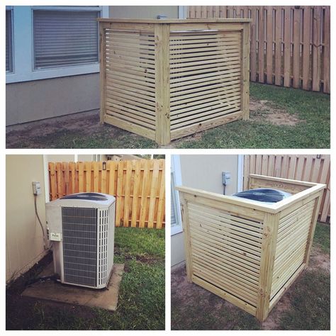 Hey y’all,  We are pretty excited to bring you our latest build. In our back yard we have an old ugly ac unit. It’s an eye sore like most people’s AC units!  So we decided to hide it with these easy DIY AC shroud.    Here’s what we had to work with... A pitiful bush an a hunk of metal on a small concrete slab.    With a little research we realized we would need certain spacing in order to not suffocate the unit and leave room for breath ability.  We surmised that we needed 54 inches t… Diy Hide Ac Unit Outside, How To Cover Ac Unit Outside, Ac Unit Fence, How To Hide Ac Unit Outside, Hide Ac Unit Outside, Pottery Barn Mirror Hack, Ac Screen, Air Conditioner Cover Outdoor, Pottery Barn Mirror