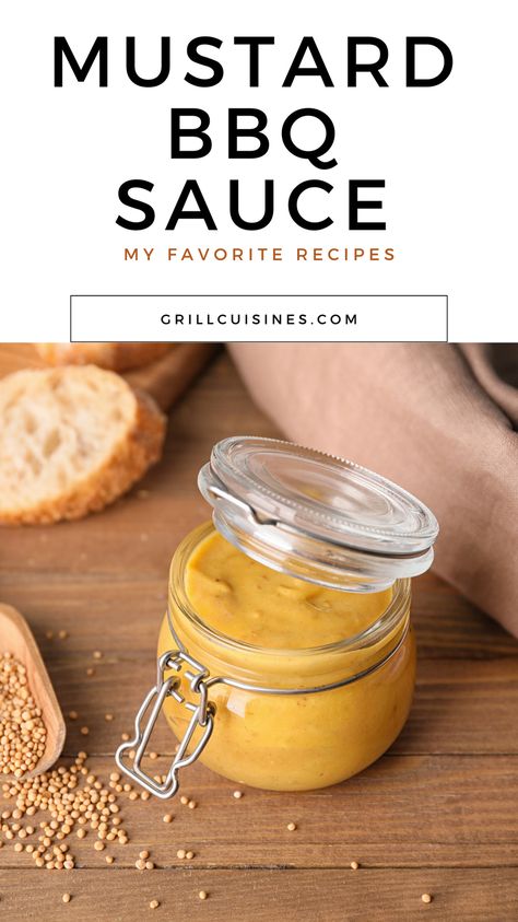 This homemade mustard BBQ sauce is Tangy and sweet and has a yellow mustard base. This Honey Bbq Sauce is made with honey, brown sugar, mustard, vinegar, garlic, and onion powder.  You can use it primarily as a marinade, basting sauce, or finishing sauce for grilled or smoked meats. This mustard barbecue sauce recipe is sure to become your favorite. favorite! Mustard Bbq Sauce, Bbq Sauce Recipe, Mustard Based Bbq Sauce, Easy Bbq Sauce Honey Mustard Bbq Sauce Recipe, Easy Honey Garlic Sauce, Carolina Gold Bbq Sauce Recipe, Mustard Bbq Sauce Recipe, Sugar Free Bbq Sauce Recipe, Mustard Based Bbq Sauce, Easy Bbq Sauce, Barbecue Sauce Recipe, Honey Mustard Recipes