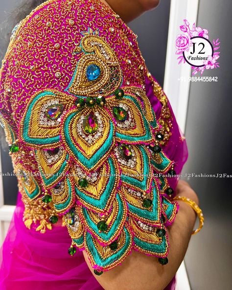 Grand peacock concept 3D blouse for reception 🌸🌸 Specialist in Aari/Wedding bridal blouse work in very affordable price @j2fashions contact or WhatsApp for appointment 9884455842🌸🌸🌸🌸 Urgent orders also undertaken 5 to 10 days delivery time. ❤️ Visit us at chennai , Anna Nagar East . ❤ Worldwide shipping,online orders, courier orders and further details. ❤ YouTube : www.youtube.com/j2fashions 🧵 Facebook page: www.facebook.com/j2fashions.jeba 🧵 Pintrest : https://in.pinterest.com/Jebajaya 3d Peacock Aari Work, 3d Peacock Aari Work Blouse, 3d Aari Work Blouse, Bridal Blouse Work, Work Blouse Designs Latest, Latest Bridal Blouse Designs, Zardosi Work, Latest Blouse Designs Pattern, Aari Designs