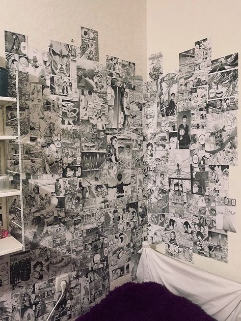 Manga Wall Art Bedroom, Anime Manga Wall Room Decor, Room Painting Ideas Aesthetic, Manga Panel Wall, Room Painting Ideas, Room Ideas Aesthetic Grunge, Anime Bedroom Ideas, Manga Wallpapers, Aesthetic Pin