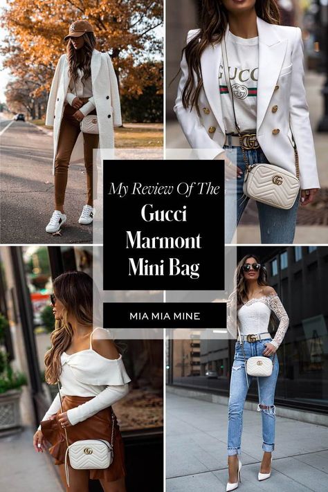 I’m back with another designer handbag review. It's all about the Gucci Marmont Mini Bag. The Gucci Marmont collection features various handbag styles, sizes, and designs, but I ultimately went with the mini shoulder bag for its size. Click through for my full review and more gucci crossbody bag outfits. #gucci #designerhandbags #womensfashion #style White Gucci Purse Outfit, White Gucci Marmont Bag Outfit, Gucci Shoulder Bag Outfit, Gucci Marmont Mini Bag Outfit, Gucci Marmont Bag Outfit, Gucci Super Mini Bag, Gucci Crossbody Bag Outfit, Gucci Purse Outfit, Gucci Marmont Mini Bag