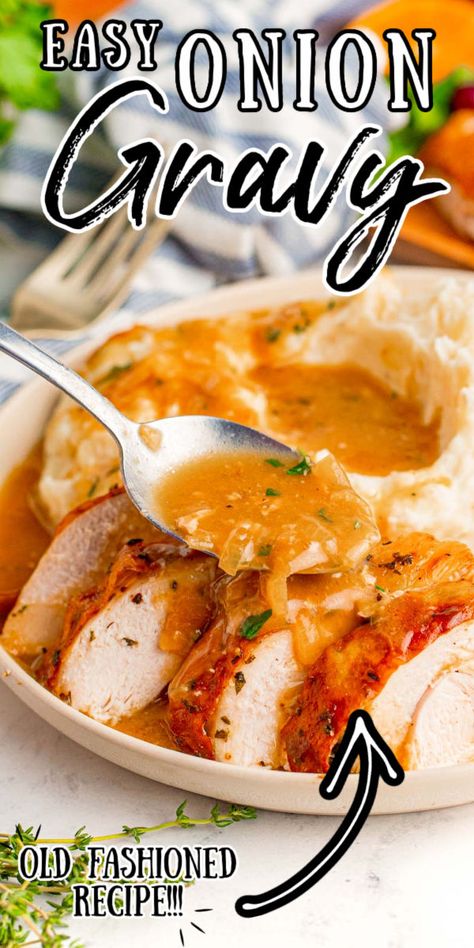 Onion Gravy Recipe, Herb Roasted Turkey Breast, Dressings Recipes, Thanksgiving Plate, Homemade Gravy Recipe, Butterball Turkey, Herb Roasted Turkey, Chicken Mashed Potatoes, Thanksgiving Plates