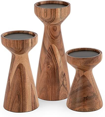 Amazon.com: BIRDROCK HOME 3pc Flare Candleholders - Farmhouse Wooden Candle Holders - Table Centerpiece - Pillar Stand (Natural) : Home & Kitchen Kitchen Island Centerpiece Ideas, Island Centerpiece Ideas, Turned Candle Holders, Kitchen Island Centerpiece, Wooden Candle Stand, Turned Bowls, Wood Turned Bowls, Candle Display, Modern Candle