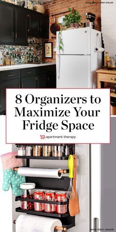 The Best Magnetic Kitchen Organization Tools and Racks from Amazon: From floating shelves to knife strips to spice racks and more, discover eight clever ways to maximize your kitchen with magnetic fridge organizers all available on Amazon.  #fridge #fridgehacks #refrigerator #kitchenstorage #storagetips #organizingideas #kitchenorganzing #fridgespace Storage On Top Of Refrigerator, What To Put On Top Of Fridge, Above The Fridge Storage, Side Of Fridge Storage, Top Of Fridge Organization, Over Fridge Storage, Above Fridge Decor, Top Of Fridge Decor Ideas, Amazon Fridge