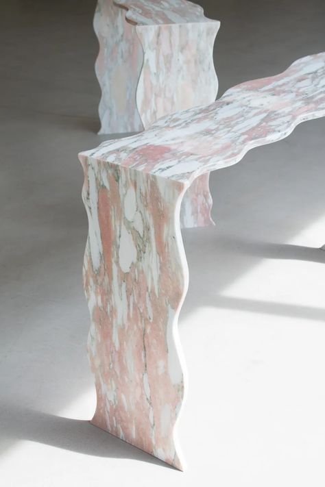 SQUIGGLE console (Norwegian Pink) by the parmatile shop | Wescover Tables Rose Furniture, Brooklyn Map, Manhattan Map, White Quartzite, Stone Bathtub, Marble Console, Creator Studio, Luxury Marble, Hallway Lighting