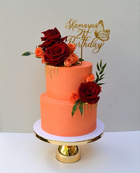 2tier Birthday Cake For Women, Tropical Birthday Cake For Women, Birthday Cake Orange Color, Orange Birthday Cake For Women, Orange Color Cake Birthday, Tiered Birthday Cake, 2 Tier Birthday Cake For Women, 2 Tier Birthday Cake, Orange Color Cake