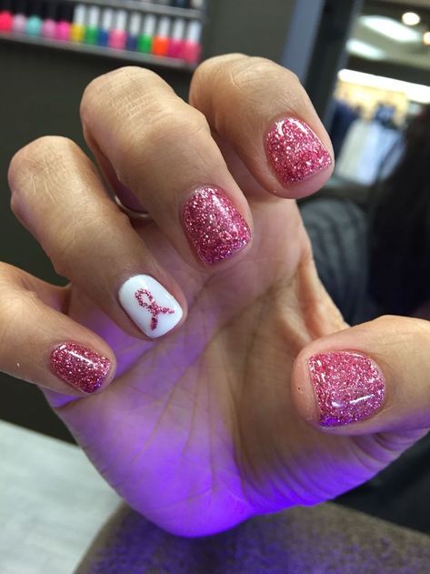 Nail Designs For Cancers, October Breast Awareness Month Nails, October Breast Awareness Nails, Pink Ribbon Nails October, Pink Breast Awareness Nails Design, October Pink Nails, Nails For Cancers, Breast Awareness Nails, Pink October Nails