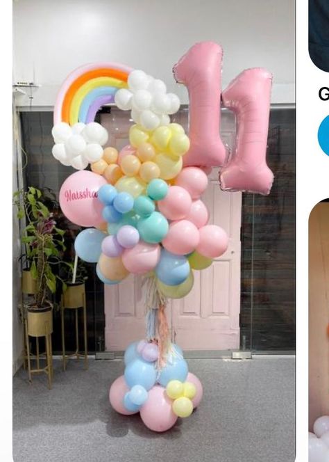 Pastel Balloon Bouquet, 3rd Birthday Party For Girls, Party Balloons Diy, Design Balloon, Rainbow Themed Birthday Party, Classy Baby Shower, 1st Birthday Girl Decorations, Simple Birthday Decorations, Unicorn Birthday Cake