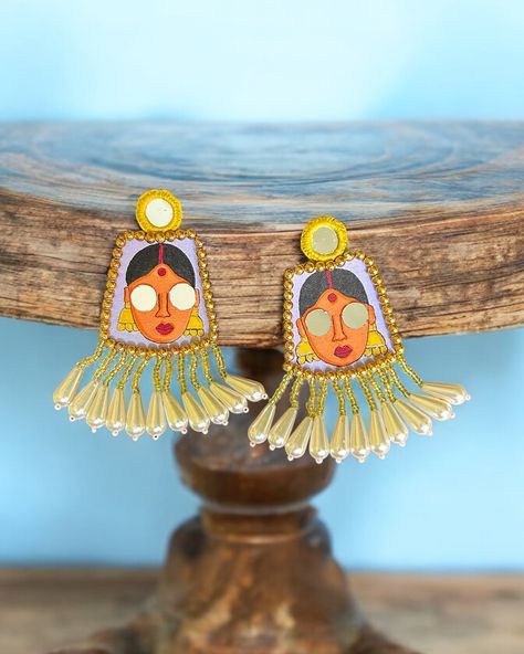 Are you glad? Bestseller “Womaniya” Handpainted earrings now in YELLOW ⚠️ . #handmadejewelry #handmadeinindia #indiancraftsmanship #desijewelry #indianearrings #shelljewelry #desibohemian #navratrijewellery #diwaliaccessories #indianweddingjewelry . . . . ( handmade earrings, artisan jewelry, handcrafted earrings, Indian wedding jewelry, Navratri jewellery, Indian handmade jewelry) Navratri Jewellery, Jewellery Indian, Earrings Indian, Indian Wedding Jewelry, Indian Earrings, Shell Jewelry, Handcrafted Earrings, Artisan Jewelry, Handmade Earrings