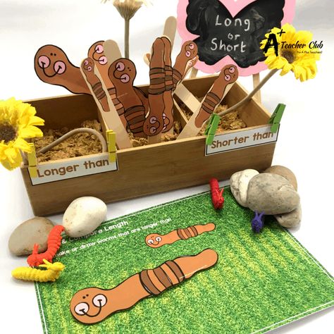 These spring garden & worm themed math mats work perfectly with a sensory play tray or playdough. Perfect for learning measuring and comparing length, and learning the language of long and short. On our website #numbersense Non Standard Measurement Activities, Worms Preschool, Non Standard Measurement, Fun Kindergarten Activities, Kindergarten Measurement, Teaching Measurement, Numeracy Activities, Math Mats, Measurement Activities