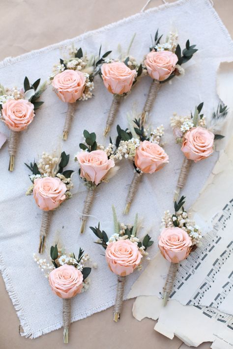 %100 dried flowers and preserved rose used. No artificial flowers This stunning boutonnière will match with our salmon color bouquet perfectly. When the bride enjoys our bouquet, the groom can enjoy this boutonniere. The pictures of you will make a remarkable difference at your wedding with these items. Please check the link below for our matching bouquet. https://www.etsy.com/listing/1156912797/bridal-bouquet-bridal-accessories?ref=listings_manager_grid Please check the link below for our match Wedding Family Flowers, Pocket Flowers Groom Pink, Family Flowers For Wedding, Bootinterieur Wedding, Bouteneire Groom, Groom Boutonniere Pink, Light Pink Boutonniere, Pink Boutonniere Wedding, Blush Boutonniere