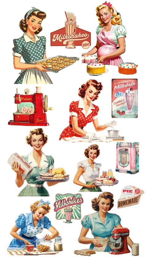 Cooking Stickers Printable, Vintage Stickers Printables Retro, Vintage Design For Scrapbook Printable, Vintage Design For Scrapbook, Kitchen Printables Free, Cooking Clipart, Homemade Milkshake, Collage Craft, Note Sticker