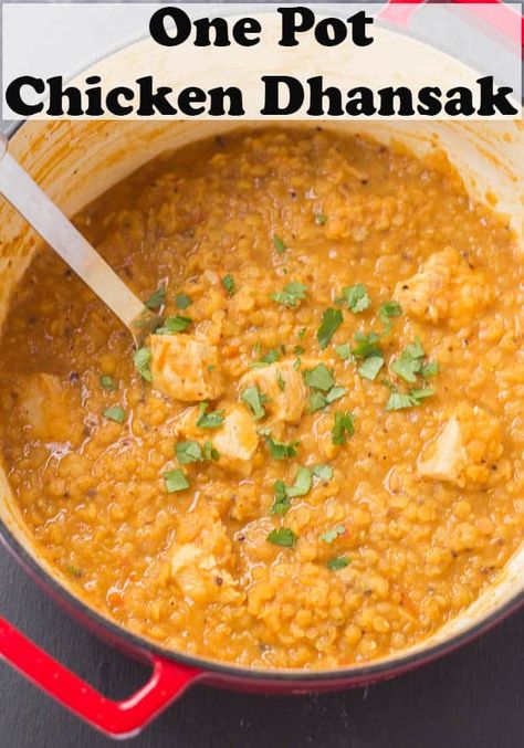 Chicken Dhansak Recipe, Curry Dinner, Daily Protein, Low Fat Dinner, Quick Healthy Dinner, One Pot Chicken, Lentil Curry, Quick Healthy Meals, Indian Recipes