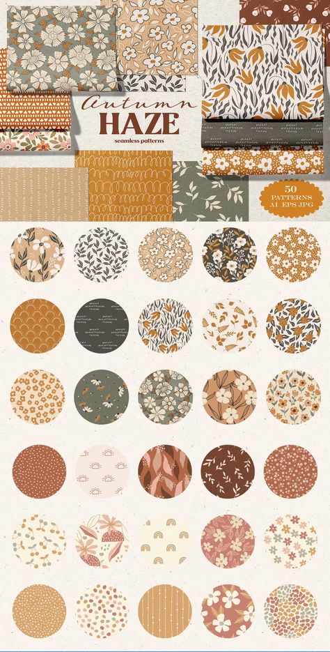 Autumn Haze - Patterns Collection AI, EPS Drawn Patterns, Color Study, Cosy Room, Autumn Pattern, Boho Fabric, Textile Designs, Textile Designer, Fabric Collections, Pattern Collection