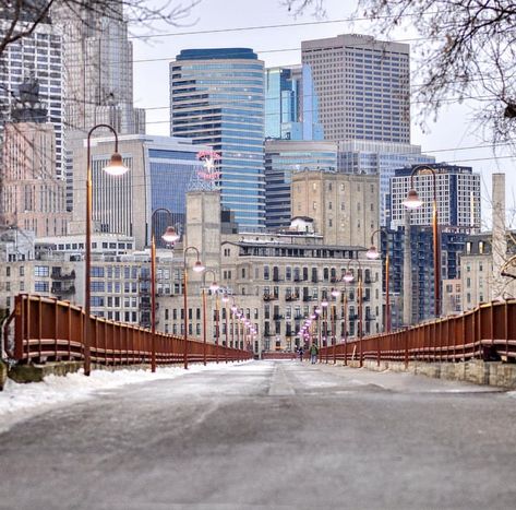 Twin Cities Aesthetic, Minneapolis Winter, University Of Minnesota Twin Cities, Stone Arch Bridge, Twin Cities Minnesota, Minnesota Winter, Dorm Inspo, Fall Semester, Mural Ideas