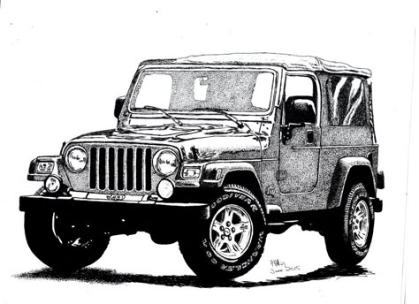 Jeep Sketch, Carros Jeep, Jeep Drawing, Jeep Tattoo, Jeep Art, Pen Ink Drawing, Cool Jeeps, Drawing Ink, Car Sketch