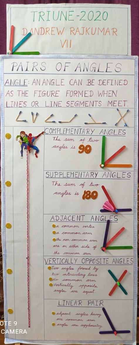 Complementary And Supplementary Angles Activities, Maths Charts For High School, Types Of Angles Project, Angles Project, Angles Activities, Angles Math Activity, Angles Anchor Chart, Math Exhibition, Complementary And Supplementary Angles