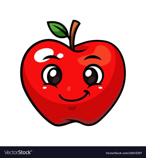 Apple Picture For Kids, Cartoon Apple Drawing, Cute Apple Illustration, Apple Drawing Kids, Cute Apple Drawing, Apple Illustration Design, Apples Pictures, Fruits Pics, Drawing Of An Apple