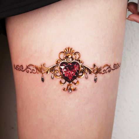 Gold Tattoo Ink, Ruby Tattoo, Gem Tattoo, Ankle Bracelet Tattoo, Jewel Tattoo, Full Leg Tattoos, Crystal Tattoo, Hand And Finger Tattoos, Henna Tattoo Hand