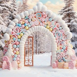 Christmas Digital Backgrounds, Christmas Digital Backdrop, Backgrounds Christmas, Christmas Arch, Forest Christmas, Gingerbread Christmas Decor, Gingerbread House Decorations, Navidad Diy, Christmas Backdrops