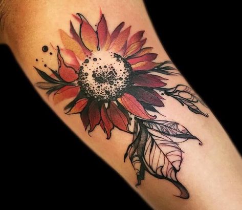 Tattoo photo - Sunflower tattoo by Phellipe Rodrigues Sunflower Roots Tattoo, 3 Sunflower Tattoo Design, Blue Sunflower Tattoo, Sunflower Colored Tattoo, Burgundy Sunflower Tattoo, Pumpkin And Sunflower Tattoo, Feather And Sunflower Tattoo, Realistic Sunflower Tattoo Design, Red Sunflower Tattoo