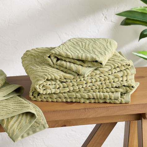 Helga Sage Green Sculpted Zebra Bath Towel Collection - World Market Green Hand Towels, Unique Bathroom, Christmas Shop, Towel Collection, Shopping World, Bathroom Essentials, World Market, Functional Design, Hand Towel