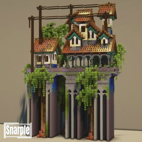 Snarple (@snarple_) • Instagram photos and videos Terraria Bridge, House With Bridge, Minecraft Steampunk, Abandoned Train Station, Minecraft Structures, Bangunan Minecraft, Minecraft Cottage, Minecraft Castle, Minecraft Medieval