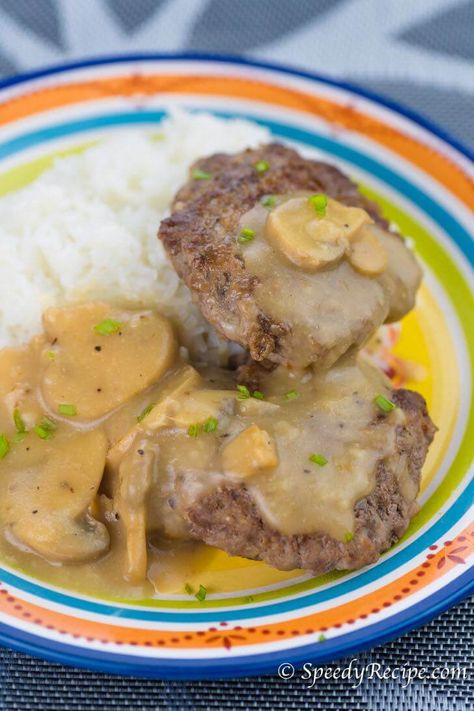 Burger Steak With Mushroom Gravy, Jollibee Burger, Pork Nilaga, Fried Steak Fingers, Steak Fingers, Steak With Mushroom Gravy, Mushroom Sauce Steak, Steak Sauce Recipes, Burger Steak