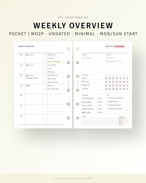 Pocket, Undated Weekly Planner Pages Printable Vertical Weekly Agenda Organizer Template, Productivity Planner, WO2P, Weekly To do list travelbudgetplanner #notionlifeplanner #dailyplannerideas📒 Weekly Overview Planner, Grid Notes, Planner Weekly Layout, Weekly Overview, Weekly To Do List, Organizer Template, Digital Weekly Planner, Agenda Organization, Weekly Agenda