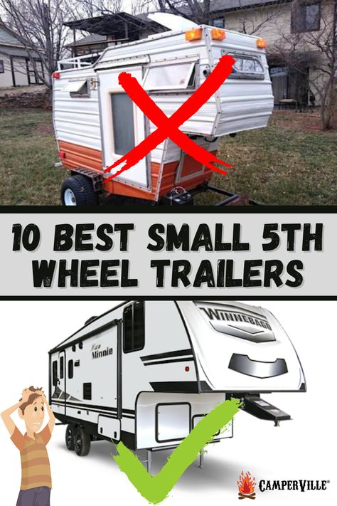 In the RV world, 5th wheel trailers have a reputation for being big—which has its pros and cons. On the downside, because of their size, you typically need a three-quarter-ton truck in order to tow one (plus the trailer’s length and height can make it intimidating to tow). But if the latter has stopped you from considering a 5th wheel trailer, we’ve got some good news. There are smaller, lighter 5th wheels on the market. Read on for the top 10 small 5th wheel trailers for your next adventure! 5th Wheel Camper, 5th Wheel Trailers, 5th Wheel Rv, Towing Trailer, 5th Wheels, Fifth Wheel, One Plus, Camper Trailers, Pros And Cons