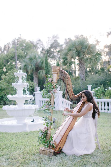 Lavender And Blush Wedding, Wedding Harpist, Shakespeare Wedding, Regency Wedding, Blush Wedding Inspiration, Music Themed Wedding, Romantic Garden Wedding, Garden Wedding Inspiration, Ceremony Dresses