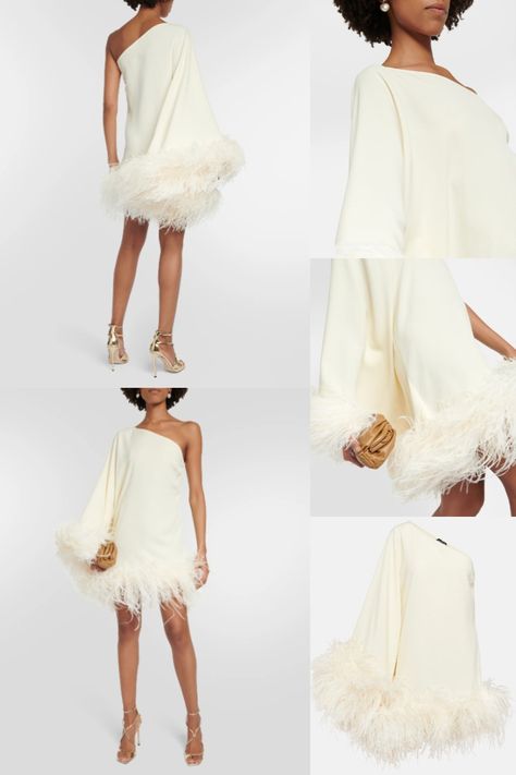 Trimmed with opulent ostrich feathers, Taller Marmo's Piccolo Ubud minidress echoes styles from the '70s [aff]. It's made in Italy from crepe and has a one-shoulder silhouette. One-shoulder Dress With Feather Trim, One-shoulder Feather Trim Dress, Taller Marmo Feather Dress, White Mini Dress With Feather Trim, Elegant White Mini Dress With Feathers, Taller Marmo, Trumpet Sleeve, 70s Dress, Ostrich Feathers