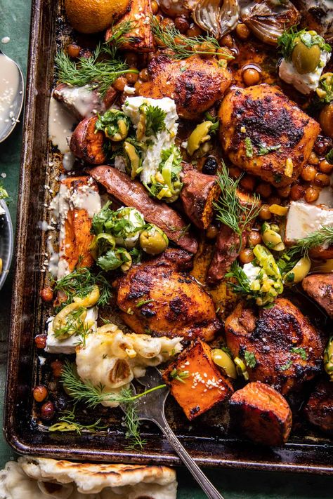 Sheet Pan Curry Butter Chicken with Sweet Potatoes and Tahini | halfbakedharvest.com Half Baked Harvest Sheet Pan, Curry Butter Chicken, Harvest Sheet Pan, Chicken With Sweet Potatoes, Half Baked Harvest Recipes, Indian Butter Chicken, Sheet Pan Suppers, Ginger Chicken, Chicken Sweet Potato