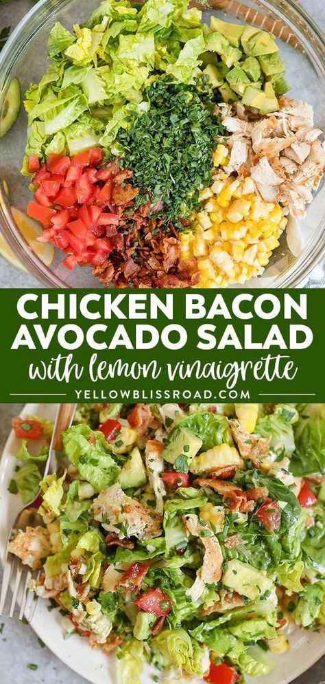 Chicken Bacon Avocado Salad, Avocado Chopped Salad, Bacon Avocado Salad, Chicken Bacon Avocado, Salad Macaroni, Salad With Lemon Vinaigrette, Salad Quinoa, Resep Smoothie, Salad Buah