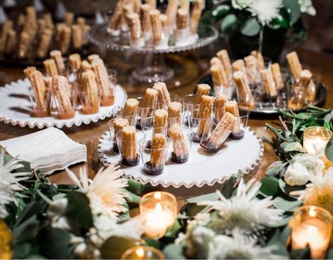 Churros | Wedding Dessert Churro Bar Wedding, Churro Bar, Sweet Table Wedding, Wedding Snacks, Small Cupcakes, Catering Desserts, Dessert Station, Reception Food, Bar Wedding