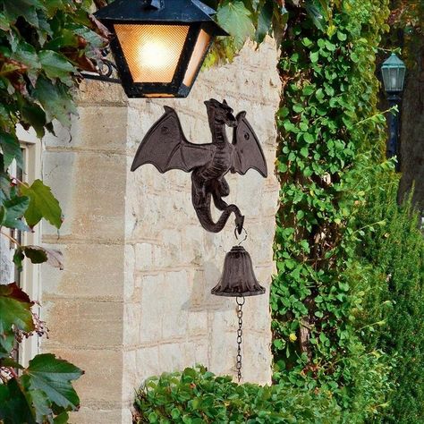 Iron Dragon, Casa Hobbit, Chateau Medieval, Gothic Castle, Dragon Wall, Hanging Bell, Vintage Inspired Decor, Door Bell, Iron Door