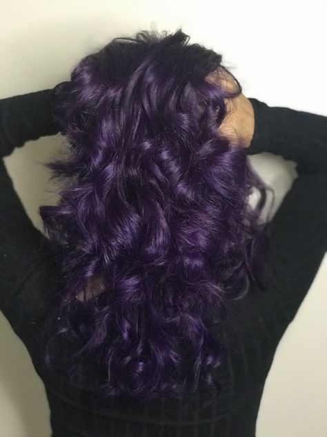 Purple Hair By Hair Pattern, Purple And Black Hair Curly, Curly Hair Dark Purple, Curly Hair Dye Purple, Blue Toned Purple Hair, Curly Violet Hair, Purple Hair On Curly Hair, Deep Purple Curly Hair, Purple Hair With Black Tips