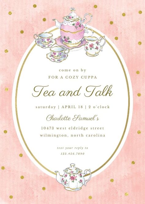 Classic Tea Set - Party Invitation Template (Free) | Greetings Island Tea Party Invitations Diy, High Tea Invitations, Tea Party Bridal Shower Invitations, High Tea Party, Greetings Island, Tea Party Invitations, Royal Tea, Party Invite Design, Tea Party Bridal Shower