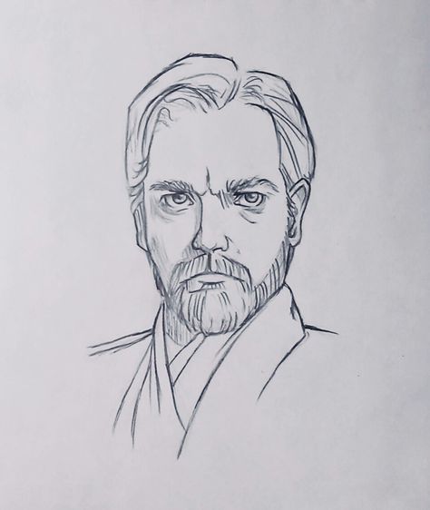 Obi Wan Drawing Easy, Obi Wan Drawing, Obi Wan Kenobi Drawing, Star Wars Sketches Easy, Star Wars Drawings Easy, Star Wars Art Drawings, Ben Kenobi, رسم كاريكاتير, Star Wars Obi Wan