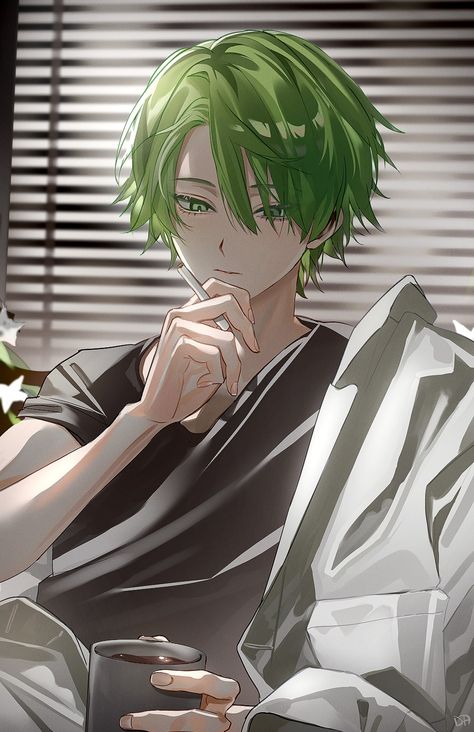 Anime Boys Green Hair, Anime Boy, Books Wattpad, Wattpad, Coffee, Books, Green, Hair, Anime