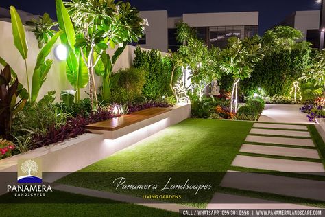 Luxury Villa Landscaping in Dubai | One of the best landscaping companies in Dubai Villa Backyard Landscape, Small Villa Garden Design, Villas Landscape Design, Modern Luxury Landscape Design, Dubai Garden Ideas, Villa Backyard Design, Front House Landscaping Modern, Villa Garden Design Landscaping, Modern Garden Design Luxury Backyards