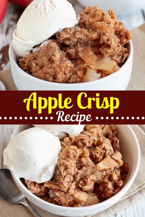 This Old-Fashioned Apple Crisp recipe is oh so easy and perfect with a scoop of vanilla ice cream on top! Oatmeal Crumble Topping, Apple Crisp Without Oats, Old Fashioned Apple Crisp, Easy Apple Crisp, Baked Cinnamon Apples, Best Apple Crisp, Cobbler Easy, Easy Apple Crisp Recipe, Apple Crisp Recipe