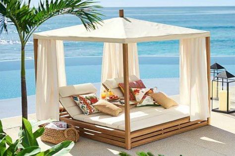 Cool Swimming Pool Cabanas - InTheSwim Pool Blog Pool Cabanas, Daybed Cushion, Double Chaise Lounge, Teak Patio Furniture, Pool Cabana, Beach Cabana, Beach Bedding, Outdoor Beds, Outdoor Daybed