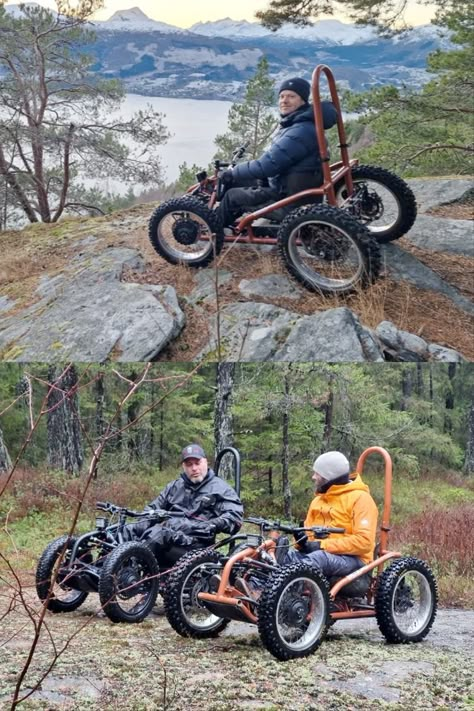 Exoquad four-wheeler brings off-road adventure to wheelchair users Four Wheel Bicycle, Off Road Wheelchair, Go Kart Off Road, Off Road Cars, Custom Electric Bike, Off Road Scooter, Eletric Bike, Homemade Go Kart, Ebike Electric Bicycle