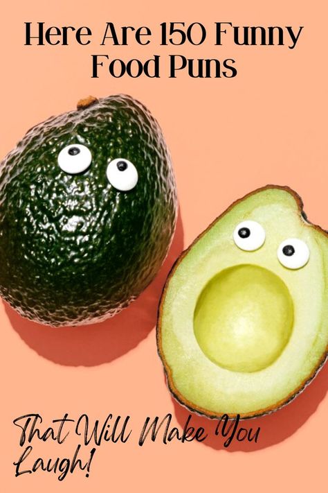 Avo Good Day! Here Are 150 Funny Food Puns to Make You Laugh 
#foodpuns #funnypuns #puns #foodjokes

https://parade.com/1239414/marynliles/food-puns/ Food Memes Funny Hilarious, Pun Party Ideas, Burger Puns Funny, Mexican Food Quotes Funny, Food Puns Cute, Cooking Puns Funny, Pun Themed Party, Food Humor Funny, Funny Food Puns Hilarious